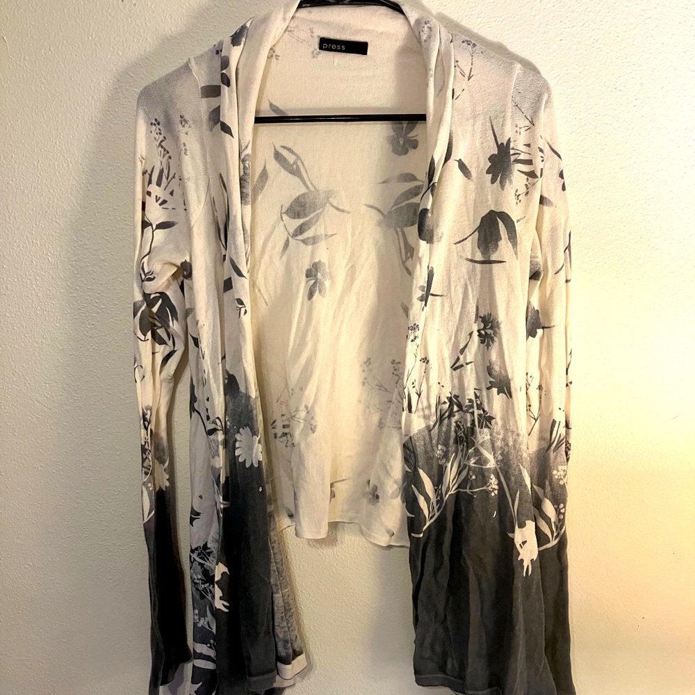 Black and white, floral print cardigan
